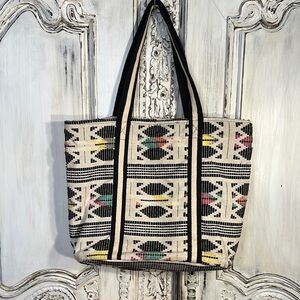 Patterned Tote Bag with Black and Yellow Accents Made In India